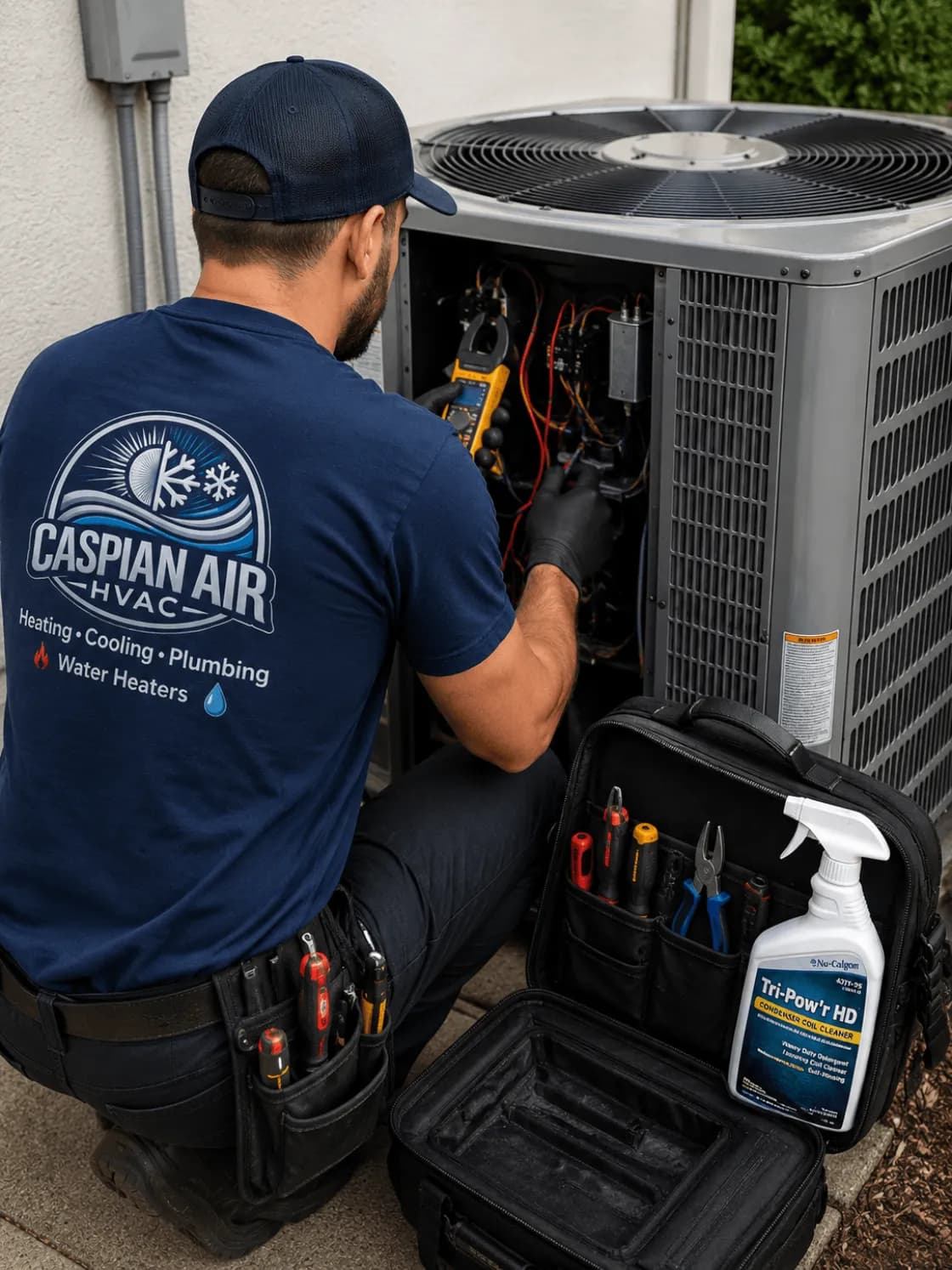 Caspian Air HVAC technician performing maintenance